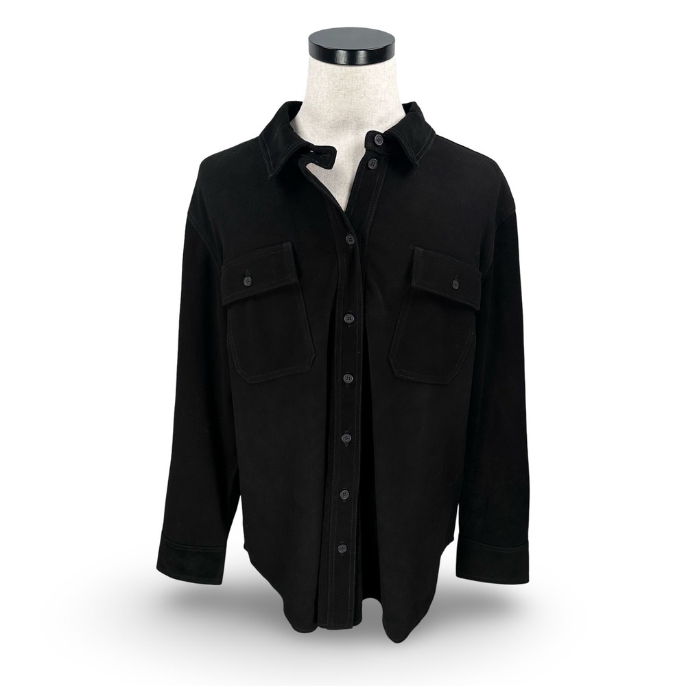 Universal Standard Black Leather Suede Shirt Jacket USTO0974B Women's Medium NEW